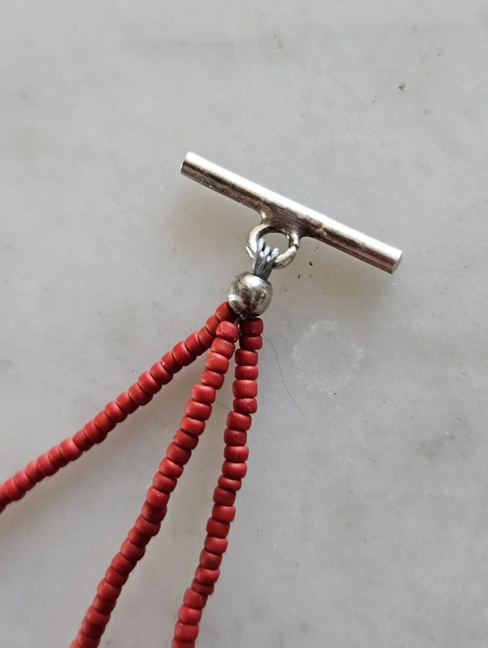 Cabo San Lucas Red Coral and Silver 3 Strand Beaded Necklace/Bracelet or Anklet